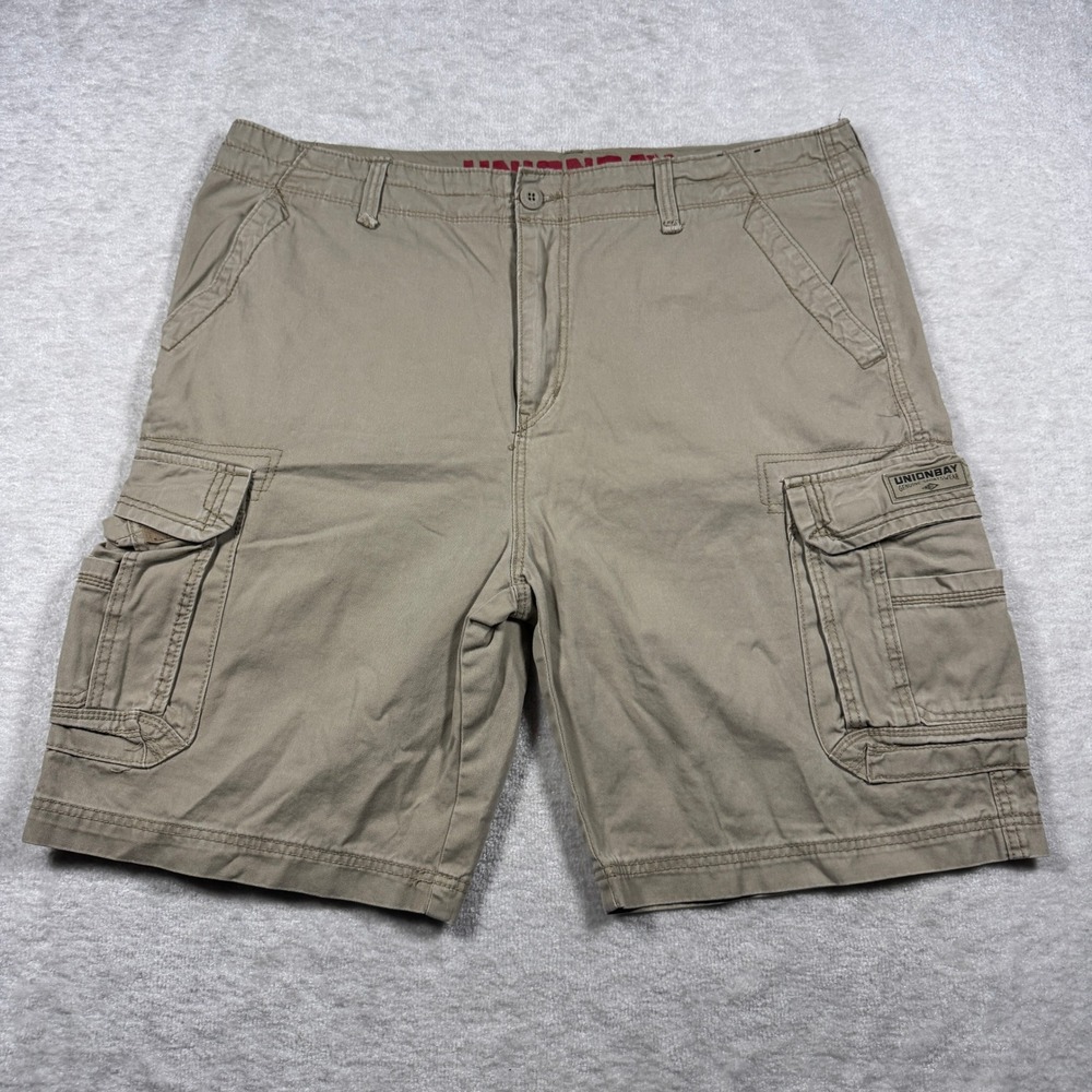 Unionbay Mens Khaki Cotton Twill Cargo Shorts Size 42 Tan Multi Pocket Utility